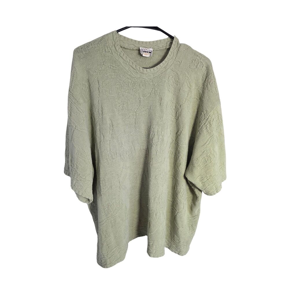 Vintage 90s T.R. Bentley Plus Textured Knit Sweater Sage Green Short Sleeve XL